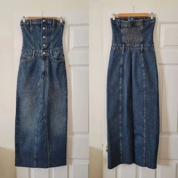 Zara Sleeveless Denim Maxi Dress XS NWOT - Picture 4 of 10